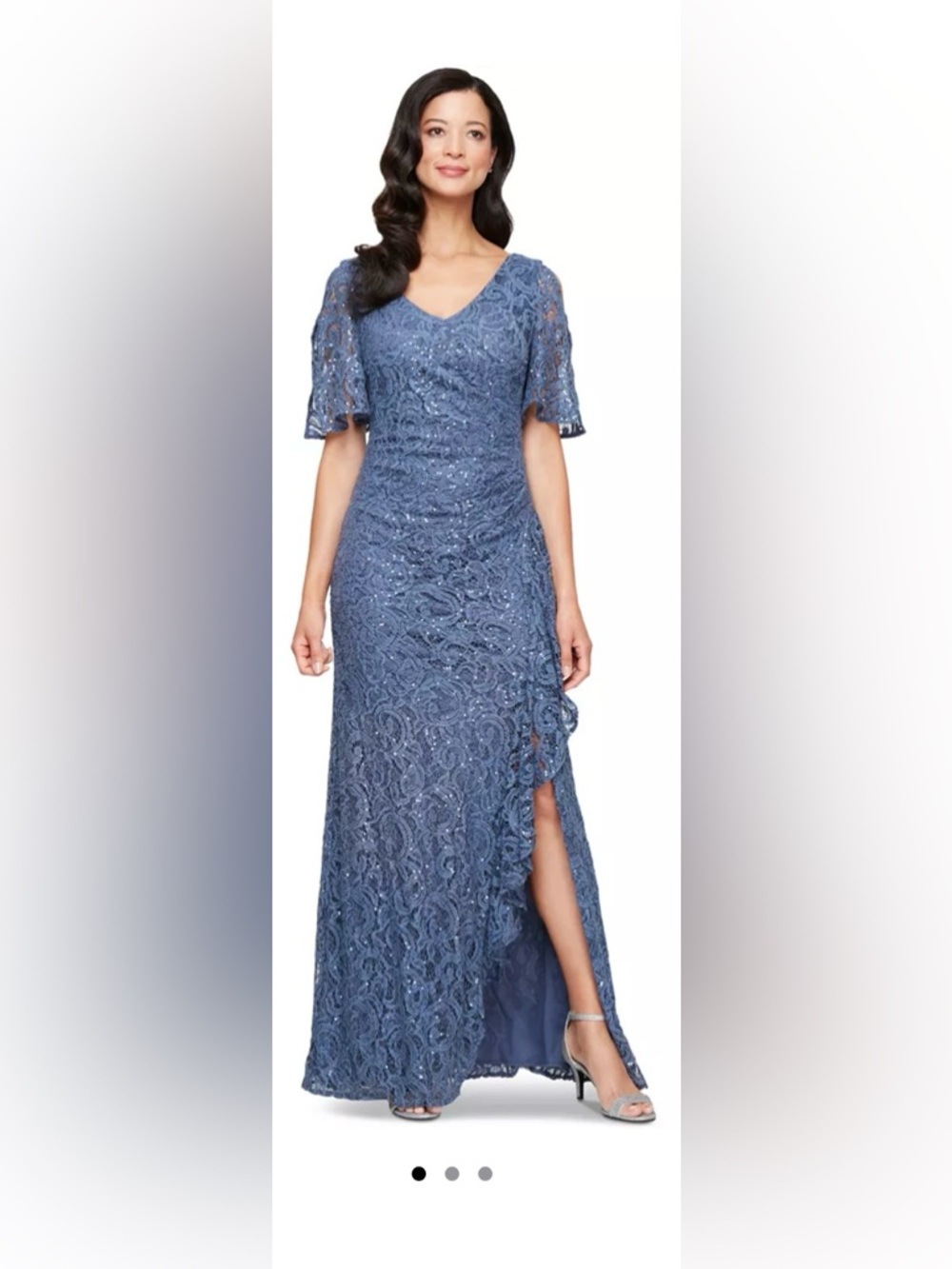 Alex Evenings Blue Lace V-Neck Maxi Dress with Side Slit